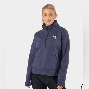 Under Armour Rival Fleece 1/2 Zip, Tempered Steel Blue Speckled, Medium (NWT)